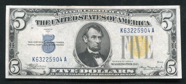 Fr. 2307 1934-A $5 Five Dollars “North Africa” Silver Certificate About Unc (B)