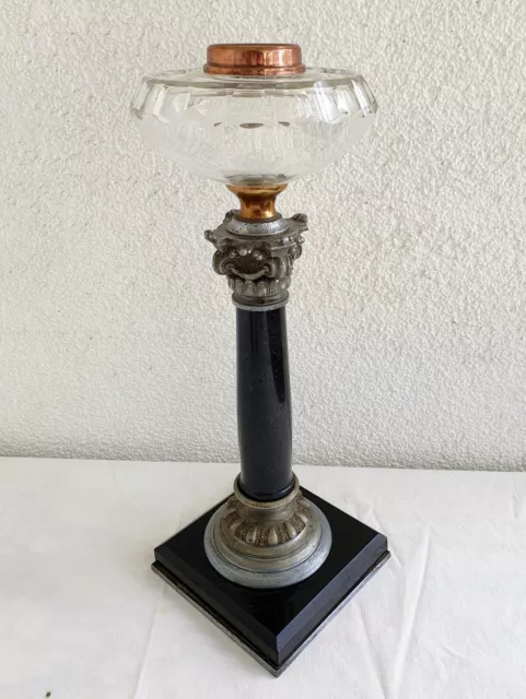 Antike Petroleumlampe um 1900 ohne Brenner Korinthische Säule Bleikristall Tank 3