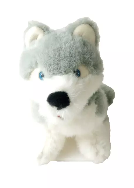 King Plush 11" Husky Gray White Dog Puppy Plush Stuffed Animal Toy Blue Eyes