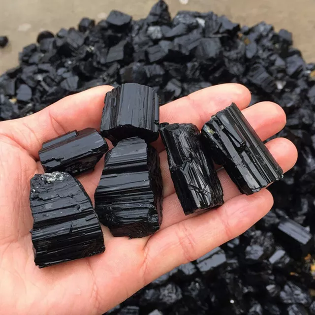 100g Natural Black Tourmaline Crystal Rough Rock Mineral Specimen Healing  FG