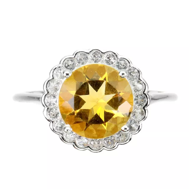 Non Chauffé Rond Citrine Jaune 9mm Blanc Topaze 925 Bague en Argent Taille 9