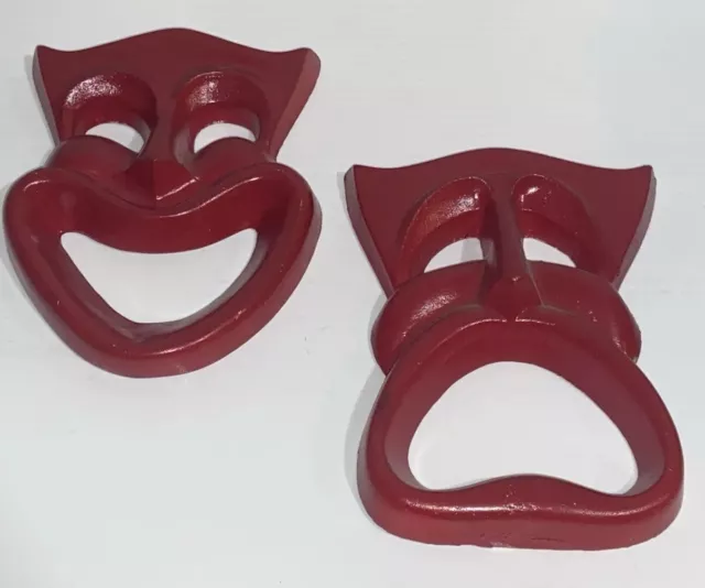 Vintage Comedy and Tragedy Metal Face Mask ~ Red ~ Mid-Century Modern ~MCM ~VTG