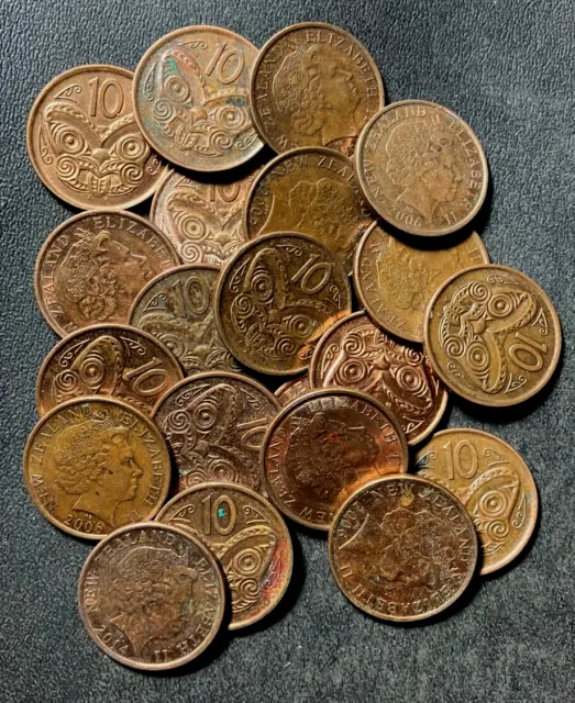 Old New Zealand Coin Lot - 10 CENTS - UNCOMMON TYPE - 20 COINS - Lot #J6