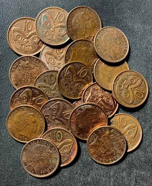 Old New Zealand Coin Lot - 10 CENTS - UNCOMMON TYPE - 20 COINS - Lot #J6
