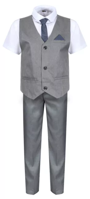 Boys Waistcoat Set Grey Boys Wedding Suit Page Boy Party Prom 9 mths to 14 Years
