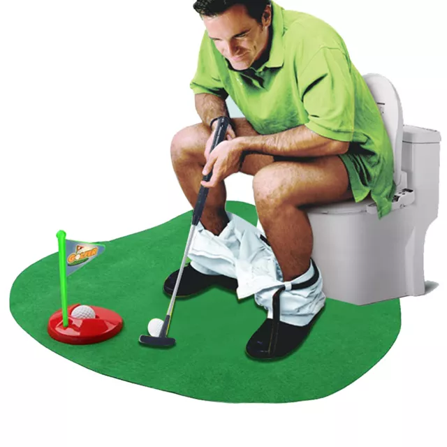 Toilet Mini Golf Mat Game With Putter Unusual Joke Prank Novelty Xmas Gift Toy