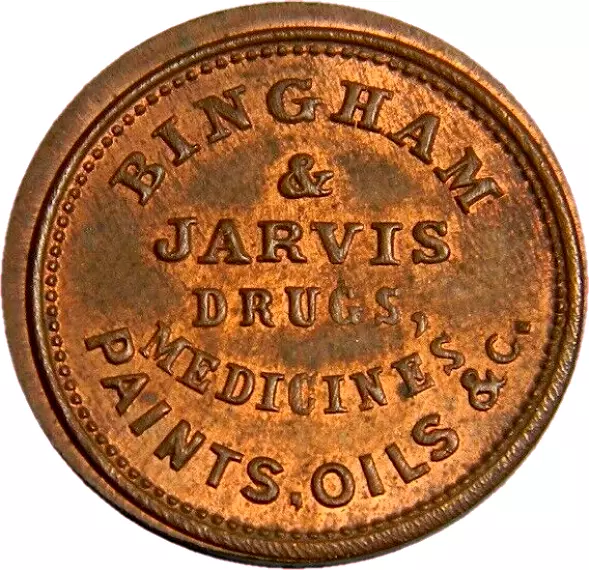 Circa 1863 Cooperstown, New York  Bowne / Bingham & Jarvis Mule Token (02183)