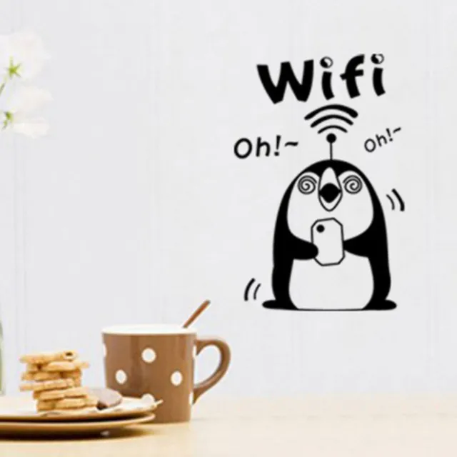 Adesivo WI-FI sticker connessione wifi vetrina negozio pub bar pinguino NERO