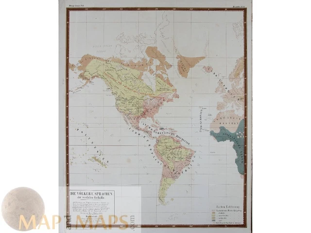 Western Hemisphere Old map westlichen Erdhaelfte.Bauerkeller 1858
