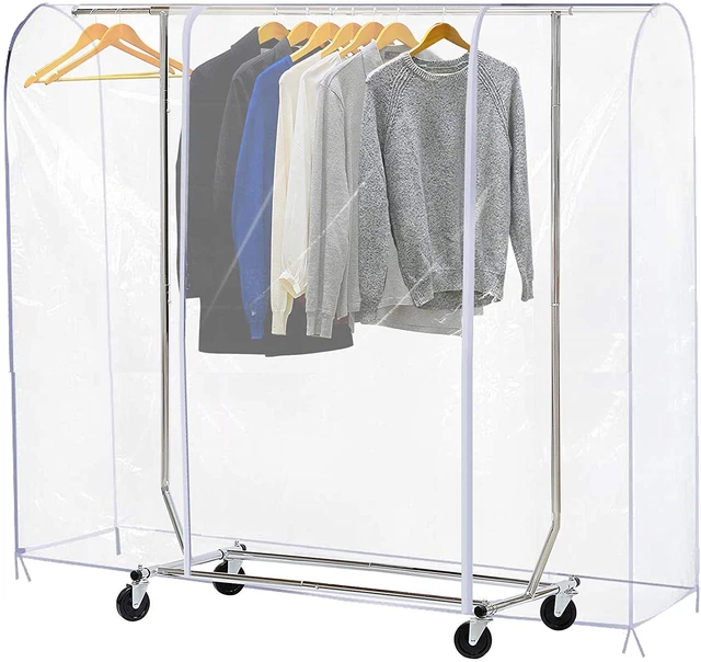 Cubierta transparente para estante de ropa a prueba de polvo con 2 cremalleras/coágulos duraderos