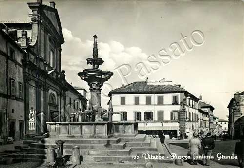 Cartolina di Viterbo, chiesa e fontana - 1964
