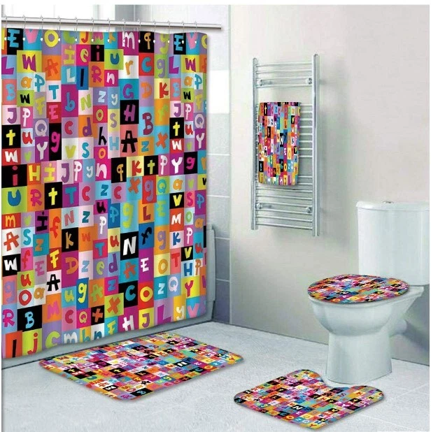 Abstract Colored Alphabet Bathroom Sets,  Shower Curtain Sets