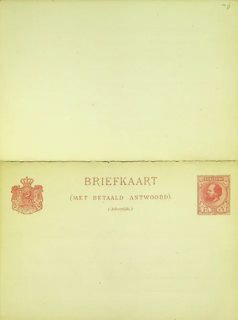 Suriname Ungebraucht 2½ C King William III Wpv Postal Briefpapier Karte Mit