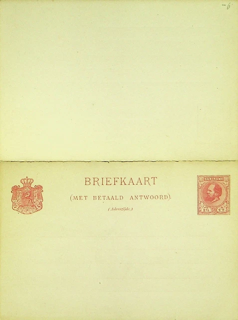 Suriname Ungebraucht 2½ C King William III Wpv Postal Briefpapier Karte Mit