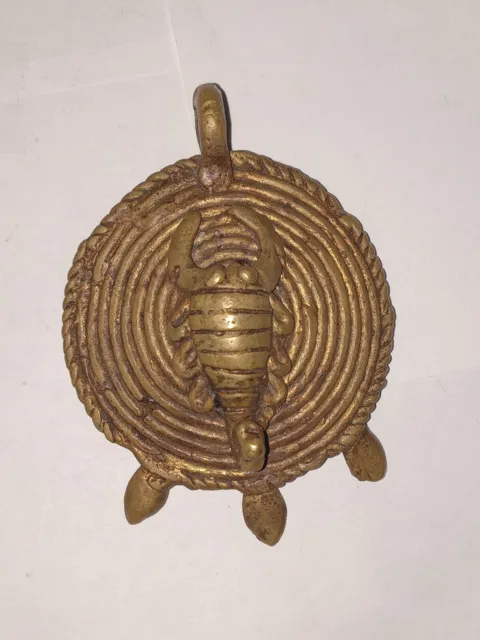 large brass bronze tribal necklace pendant lost wax Ivory Coast African Scorpion