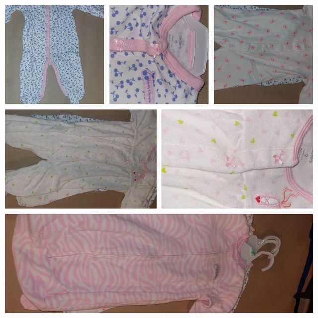 Infant Baby Girl Fleece Cotton Sleeper Lot 6-9 months Carters + More Lot of 6 2