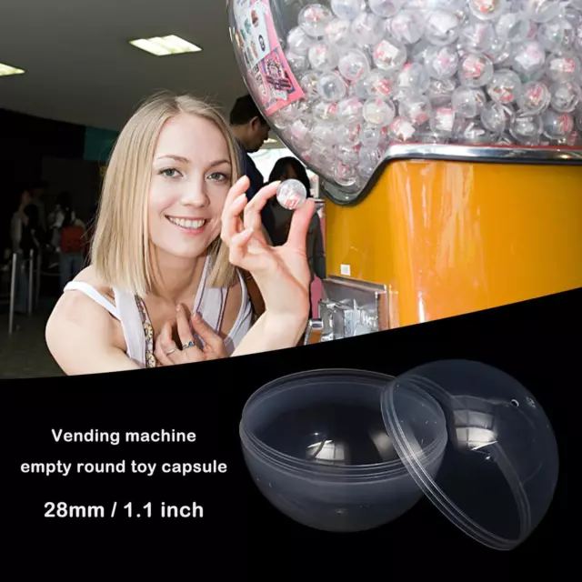 100Pcs Transparent PP Vending Machine Empty Round Toy Capsules 28mm Diameter New