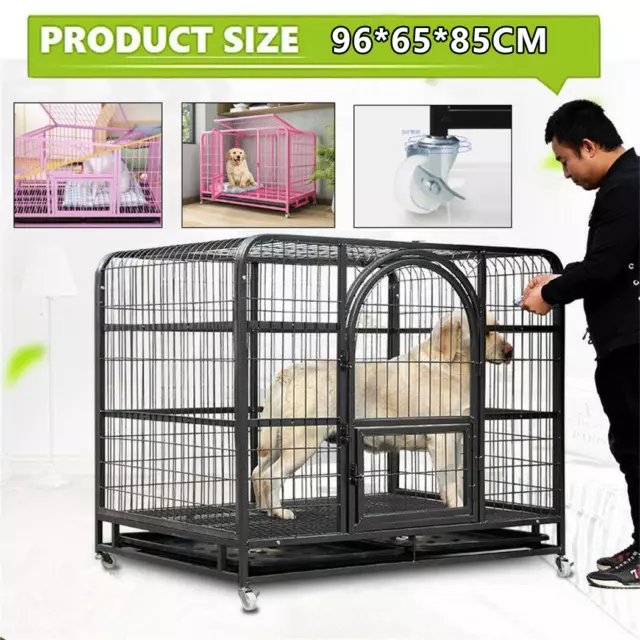 Jumbo Anti-Bite Metal Dog Cage Heavy Pet Crate Playpen Kennel Wheels with Tray