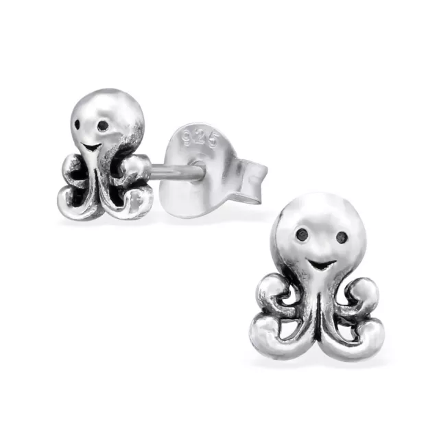 925 Sterling Silver Octopus Kids Girls Women Stud Earrings Jewellery