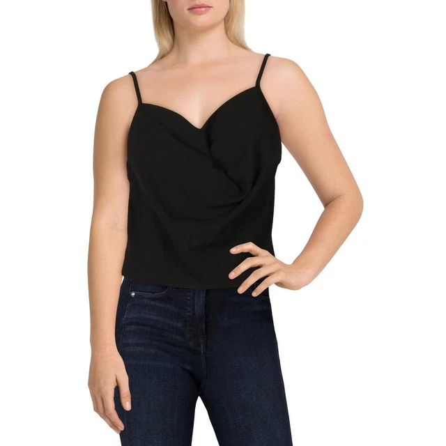 Bishop + Young Womens Black Knot-Front Short Tank Crop Top Cami S  4445