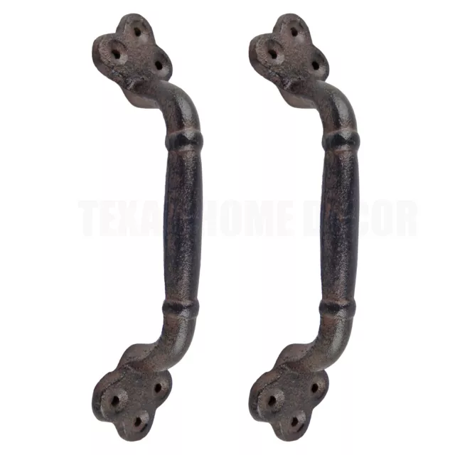 2 Large Cast Iron Door Handles Rustic Heavy Duty Garden Gate Shed Barn Pull 9 in