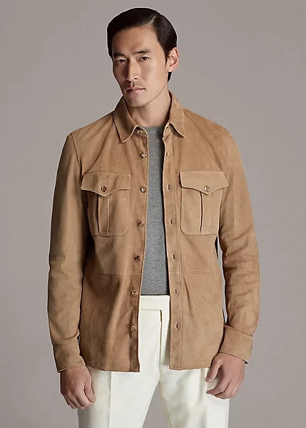 Chemise Homme Daim Marron 100% Peau D’agneau – Style Rétro, Fait Main, Neuf Avec étiquettes