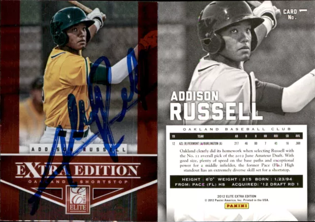 Addison Russell Signed 2012 Panini Elite E/E #1a Card Oakland Athletics Auto AU