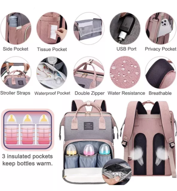 Land Traveling Share Diaper Bag Backpack Pink 3