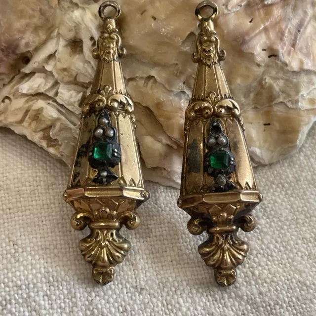 ELEGANT ANTIQUE BELLE ÉPOQUE French Drop Gold Plated Earrings