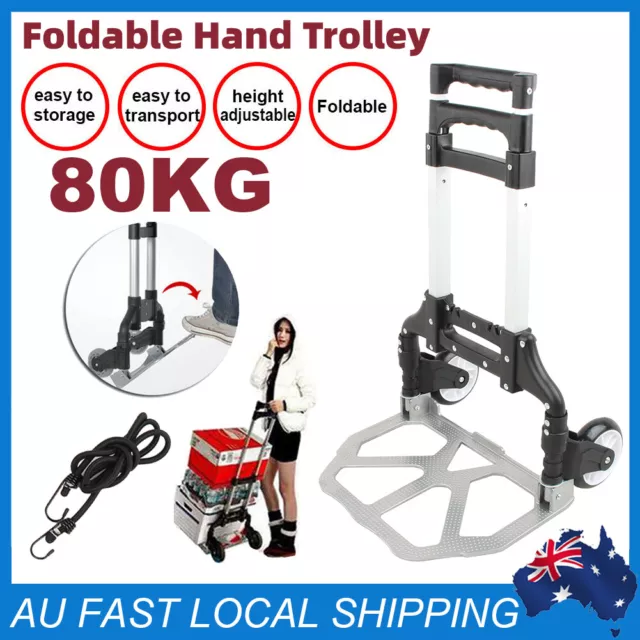 Foldable 2-Wheel Folding Aluminium Hand Trolley Luggage Cargo Cart Truck 80KG AU