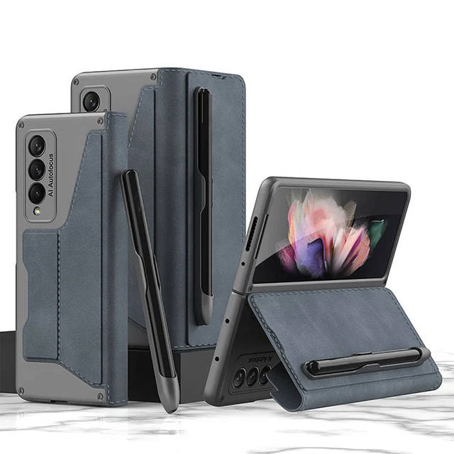 Pour Samsung Galaxy Z Fold 3 Antichoc étui en cuir avec Stylet S Pen Slot
