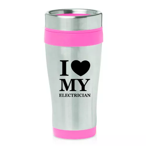 Stainless Steel Insulated 16oz Travel Mug Coffee Cup I Heart Love My Electrician