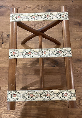 Vintage Scheibe Wooden Folding Luggage Suitcase Rack Stand with Tapestry Straps