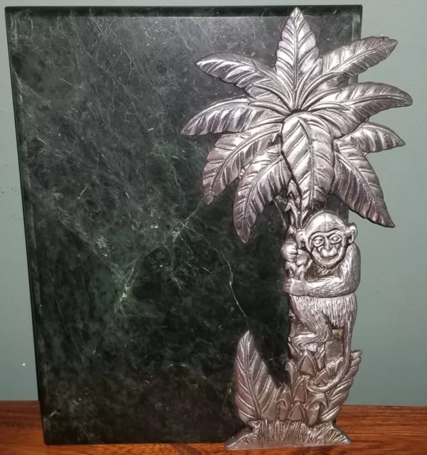 Pewter and Green Marble Cheese Board Monkey Tropical Palm Tree