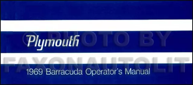 1969 Plymouth Barracuda Owners Manual 69 Owner Operators Guide Book Cuda