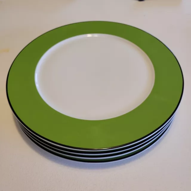 Echo Design New York Green White Dinner Plates 10 3/4" Porcelain Set Of 4