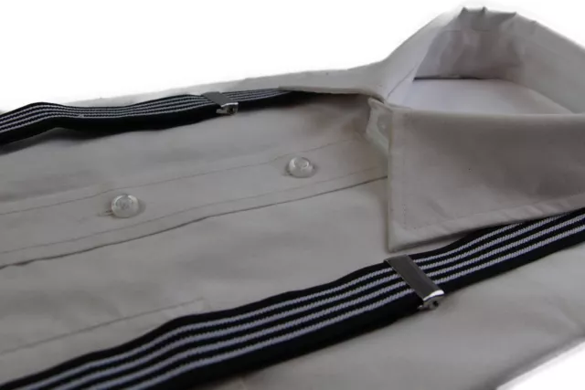 MENS ADJUSTABLE BLACK & White Striped Patterned Suspenders $7.89 - PicClick