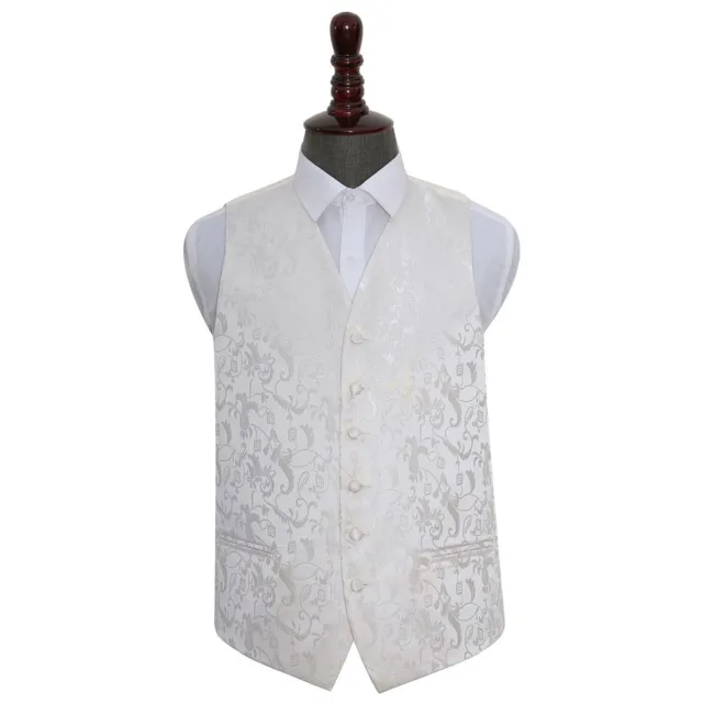 Ivory Mens Waistcoat Woven Floral Formal Wedding Tuxedo Vest All Sizes by DQT