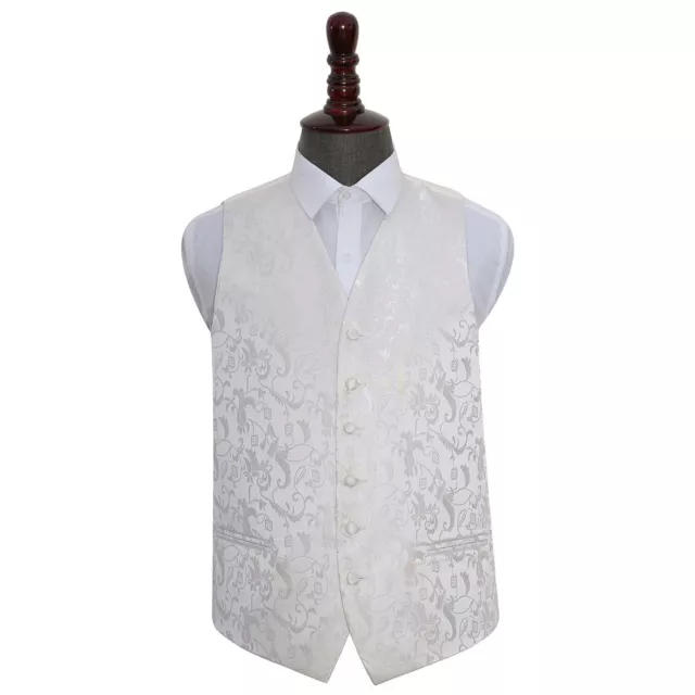 Wedding Waistcoat Mens Woven Floral Ivory Formal Tuxedo Vest All Sizes by DQT