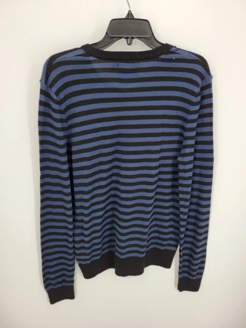 Topman Sweater Mens Small Blue Black Stripe V-Neck Lightweight Cotton Pullover 2