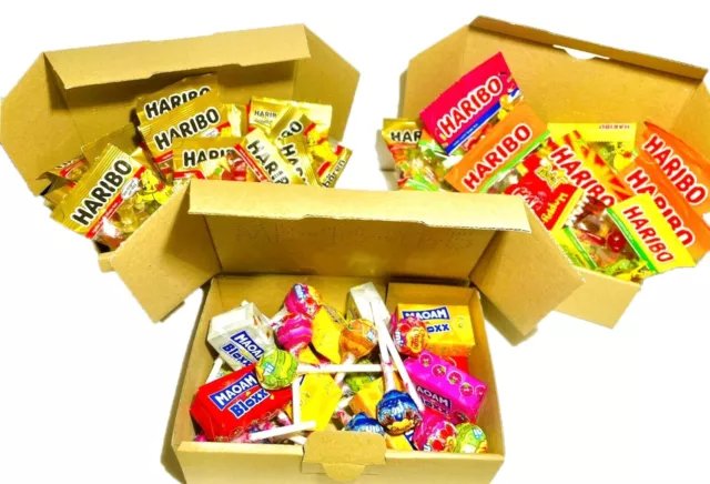 Geschenkbox gefüllt mit Süßigkeiten-Haribo-Maoam-Chupa Chups mit Motive