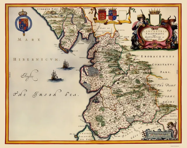Lancashire County England - Blaeu 1645 - 23.00 x 29.16
