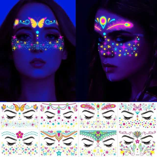8PCS Glowing Temporary Tattoo Sticker Art Face Stickers  Music Festival