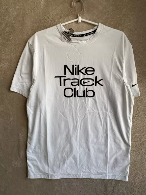 Nike Dri-Fit Track T-Shirts Top Size M Mens White Logo Short Sleeve Sports