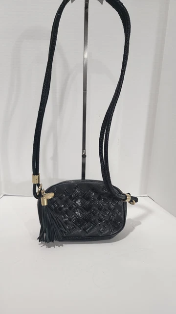 BRAHMIN Black Leather Crossbody Handbag w/Tassel  Purse Bag