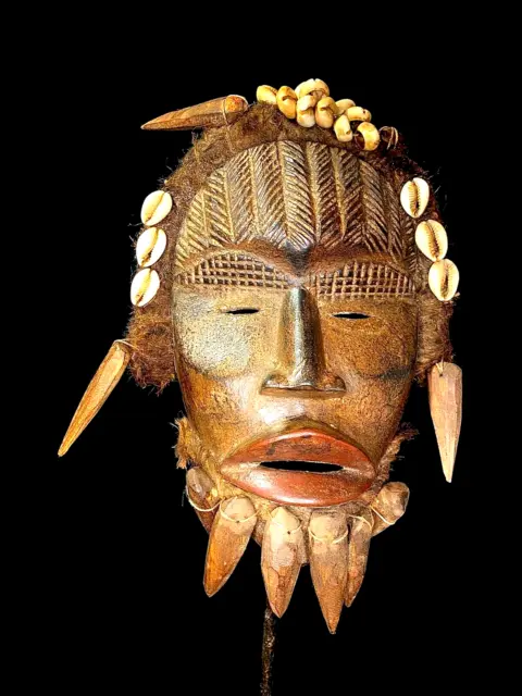 African Tribal Art Wooden Carved MASK Old Dan Mask Blessed by Age Eroded-6597