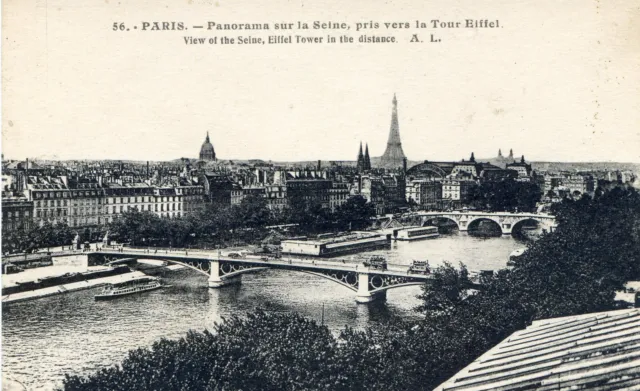 Paris - Panorama sur la Seine, pris vers la Tour Eiffel - Pont - Bâteau mouche