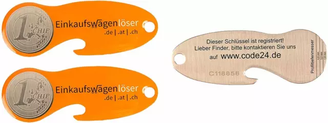 Einkaufswagenlöser SOFORT abziehbar 3x Set Orange Schlüsselanhänger Einkaufchip