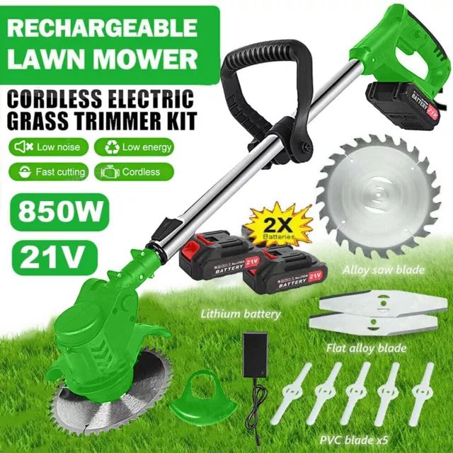 21V Electric Cordless Grass Trimmer Strimmer Garden Edger Cutter w/ 2 Batteries