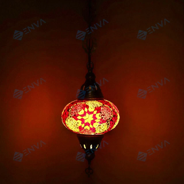 Lustre Suspension Mosaïque Turque/marocaine – Plafonnier Tiffany Laiton Antique, LED 15W, 65cm, Fabriqué En Turquie